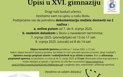 Upisi u XVI. gimnaziju